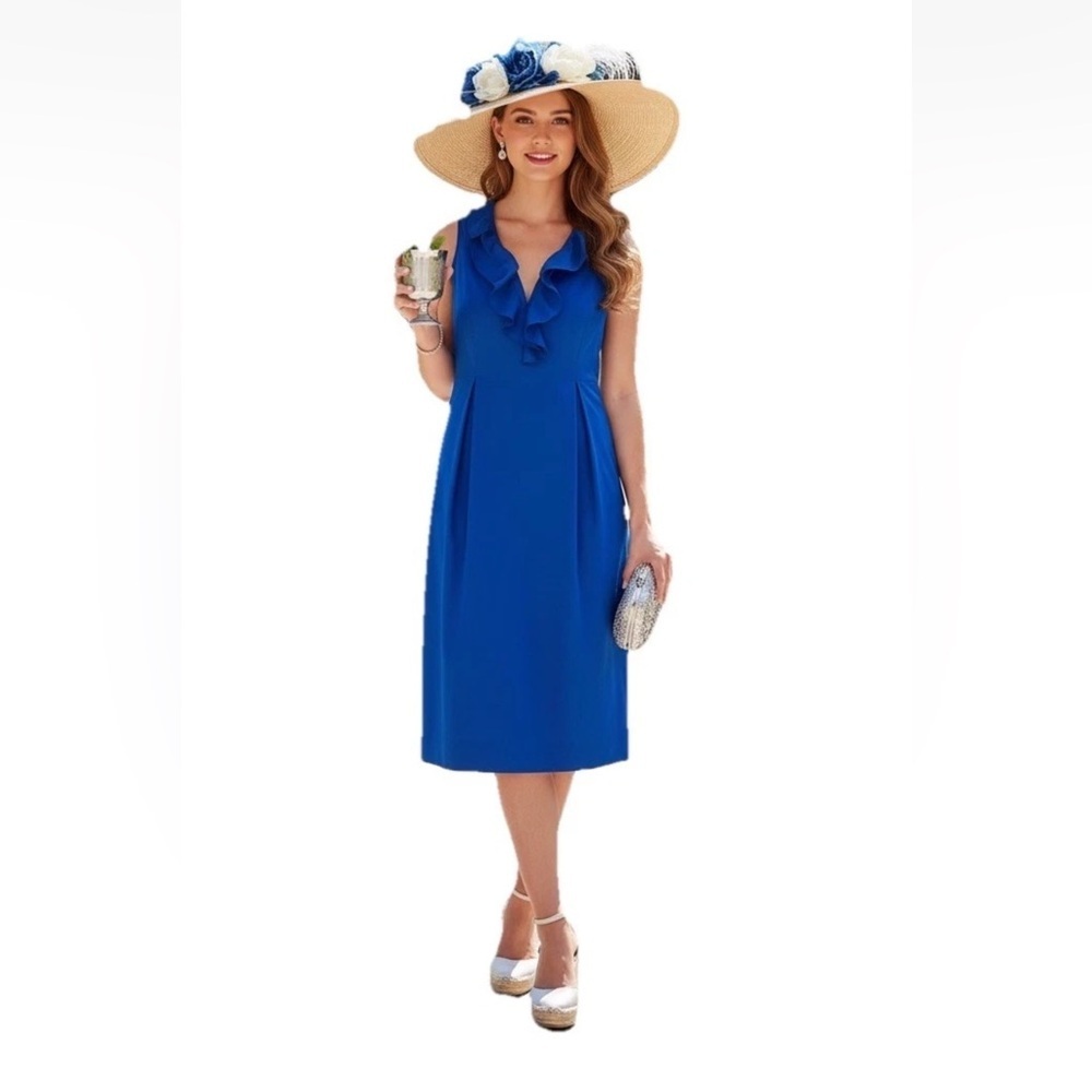 MOSCHINO Cheap and Chic Royal Blue Pima Cotton Dress IT 40 US 6 Ruffle Neckline